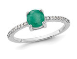 1.00 Carat (ctw) Solitaire Emerald Ring in Sterling Silver with White Topaz